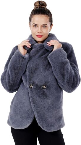 Women's Faux Fur Coat Fall Winter Wedding Lapel Faux Mink Fur Fluffy Cardigan Jacket Formal Coats with Pockets in Kuwait