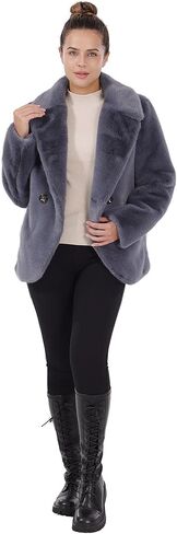 Women's Faux Fur Coat Fall Winter Wedding Lapel Faux Mink Fur Fluffy Cardigan Jacket Formal Coats with Pockets in Kuwait