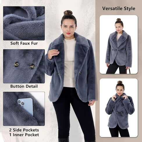 Women's Faux Fur Coat Fall Winter Wedding Lapel Faux Mink Fur Fluffy Cardigan Jacket Formal Coats with Pockets in Kuwait