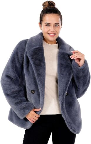 Women's Faux Fur Coat Fall Winter Wedding Lapel Faux Mink Fur Fluffy Cardigan Jacket Formal Coats with Pockets in Kuwait