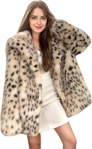DJBM Women Faux Fur Leopard Lapel Maxi Coard Cardigan Sexy Selegant Adicant algent مع حزام لفصل الشتاء في الهواء الطلق in Kuwait