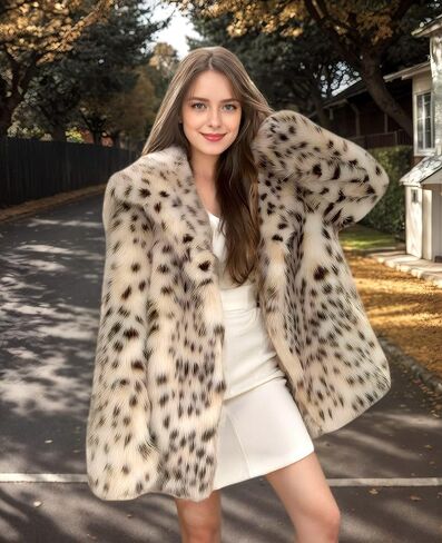 DJBM Women Faux Fur Leopard Lapel Maxi Coard Cardigan Sexy Selegant Adicant algent مع حزام لفصل الشتاء في الهواء الطلق in Kuwait
