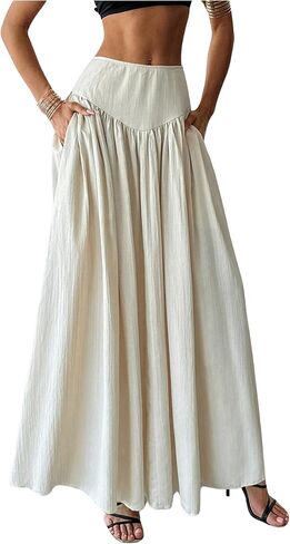Milumia Women's Pleated Flowy Long Skirts High Waist Maxi Skirt with Pocket in Saudi Arabia