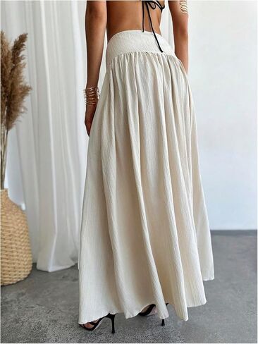 Milumia Women's Pleated Flowy Long Skirts High Waist Maxi Skirt with Pocket in Saudi Arabia