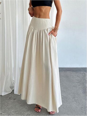 Milumia Women's Pleated Flowy Long Skirts High Waist Maxi Skirt with Pocket in Saudi Arabia