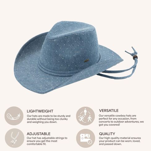 C.C All Over Rhinestone Denim Cowboy Hat with Chinstraps for Women in Saudi Arabia