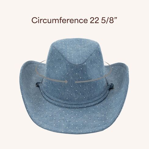 C.C All Over Rhinestone Denim Cowboy Hat with Chinstraps for Women in Saudi Arabia