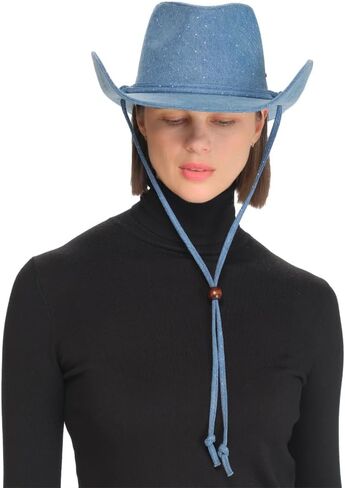 C.C All Over Rhinestone Denim Cowboy Hat with Chinstraps for Women in Saudi Arabia