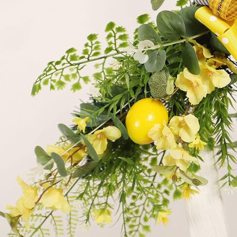 24in Artificial Flower Swag with Lemon, Spring Lemon Fruit Garland Rustic Decorative Swag Farmhouse Floral Garland with Large Bow for Wedding Arch Front Door Wall Home Decor(Yellow) in Saudi Arabia
