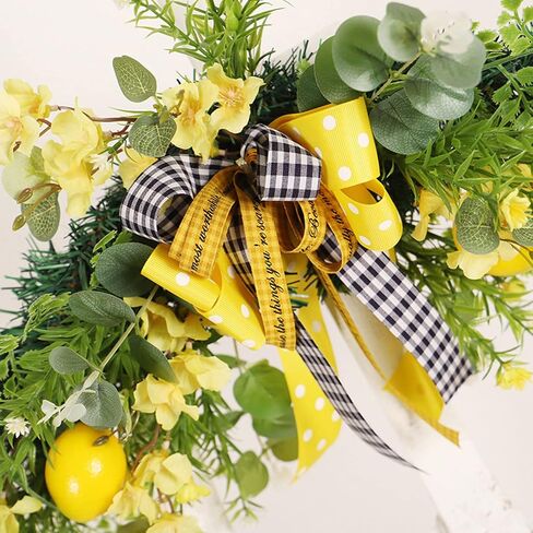 24in Artificial Flower Swag with Lemon, Spring Lemon Fruit Garland Rustic Decorative Swag Farmhouse Floral Garland with Large Bow for Wedding Arch Front Door Wall Home Decor(Yellow) in Saudi Arabia
