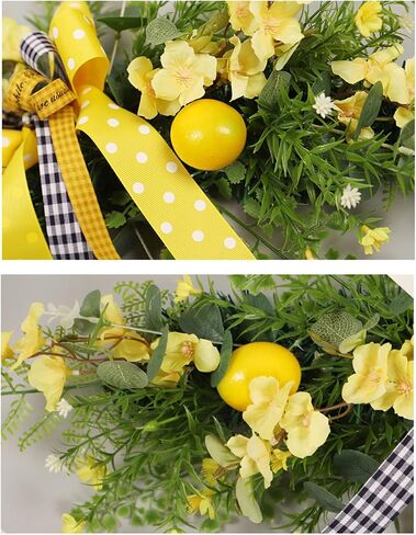24in Artificial Flower Swag with Lemon, Spring Lemon Fruit Garland Rustic Decorative Swag Farmhouse Floral Garland with Large Bow for Wedding Arch Front Door Wall Home Decor(Yellow) in Saudi Arabia