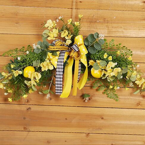 24in Artificial Flower Swag with Lemon, Spring Lemon Fruit Garland Rustic Decorative Swag Farmhouse Floral Garland with Large Bow for Wedding Arch Front Door Wall Home Decor(Yellow) in Saudi Arabia