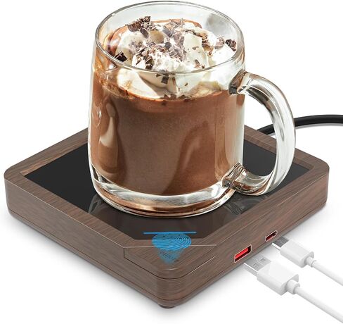 Coffee Mug Warmer with 2 USB Charging Ports: Auto Shut-Off Candle Wax Warmer - Heated Beverage Coffee Accessories for Home Office Desk - U1 Black in Kuwait
