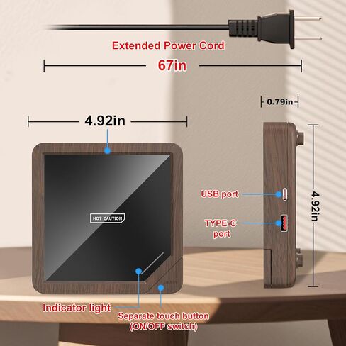 Coffee Mug Warmer with 2 USB Charging Ports: Auto Shut-Off Candle Wax Warmer - Heated Beverage Coffee Accessories for Home Office Desk - U1 Black in Kuwait