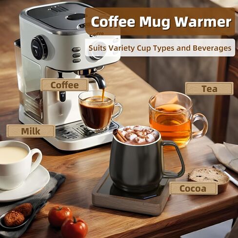 Coffee Mug Warmer with 2 USB Charging Ports: Auto Shut-Off Candle Wax Warmer - Heated Beverage Coffee Accessories for Home Office Desk - U1 Black in Kuwait