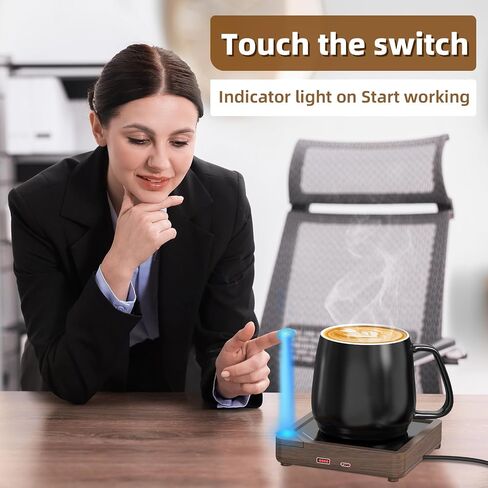 Coffee Mug Warmer with 2 USB Charging Ports: Auto Shut-Off Candle Wax Warmer - Heated Beverage Coffee Accessories for Home Office Desk - U1 Black in Kuwait