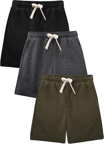 Flygo 3 Pack Boys Girls Cotton Shorts Kids Elastic Waisted Athletic Pull On Running Sweat Shorts Joggers with Pockets in Saudi Arabia