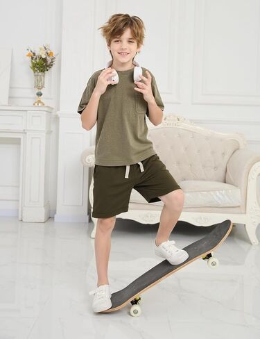 Flygo 3 Pack Boys Girls Cotton Shorts Kids Elastic Waisted Athletic Pull On Running Sweat Shorts Joggers with Pockets in Saudi Arabia