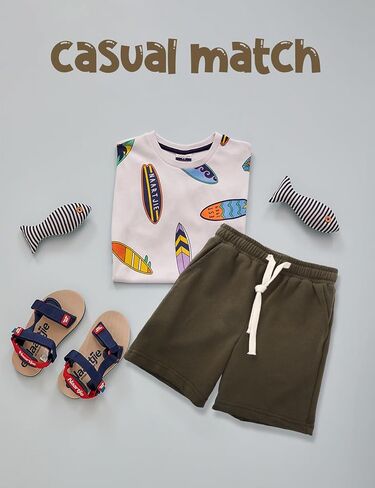 Flygo 3 Pack Boys Girls Cotton Shorts Kids Elastic Waisted Athletic Pull On Running Sweat Shorts Joggers with Pockets in Saudi Arabia