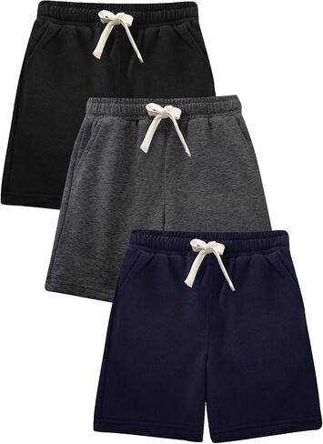 Flygo 3 Pack Boys Girls Cotton Shorts Kids Elastic Waisted Athletic Pull On Running Sweat Shorts Joggers with Pockets in Saudi Arabia