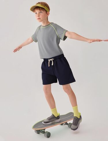 Flygo 3 Pack Boys Girls Cotton Shorts Kids Elastic Waisted Athletic Pull On Running Sweat Shorts Joggers with Pockets in Saudi Arabia