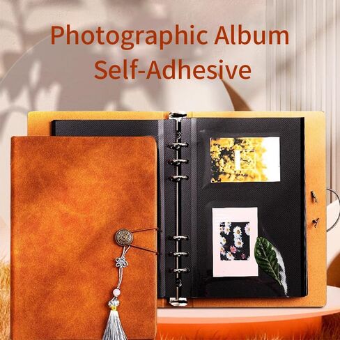 6 Ring Binder Hardcover Self Adhesive Photo Scrapbook Album with DIY Scrap Book 40 Sticky - Perfect Memory Book for Family, Babies and Pets (Brown) in Saudi Arabia