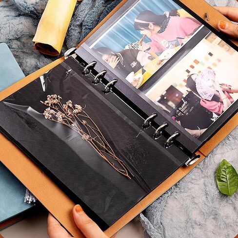 6 Ring Binder Hardcover Self Adhesive Photo Scrapbook Album with DIY Scrap Book 40 Sticky - Perfect Memory Book for Family, Babies and Pets (Brown) in Saudi Arabia