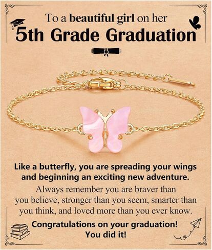 روضة الأطفال/الصف الخامس هدايا التخرج من الصف الثامن ، سوار الفراشة الوردي القابل للتعديل in Kuwait