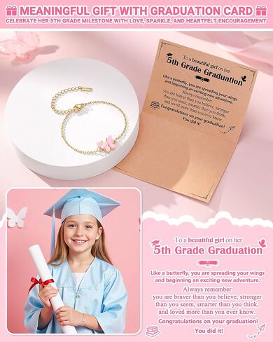 روضة الأطفال/الصف الخامس هدايا التخرج من الصف الثامن ، سوار الفراشة الوردي القابل للتعديل in Kuwait