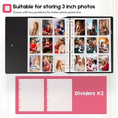 A4 KPOP Photocard Binder ، 4 Ring Binder Photo Album for Fujifilm Instax Mini Camera Polloid Photo Film ، 2x3 inch kpop photocard book with 25 pages 9 pocket (Black) in Kuwait
