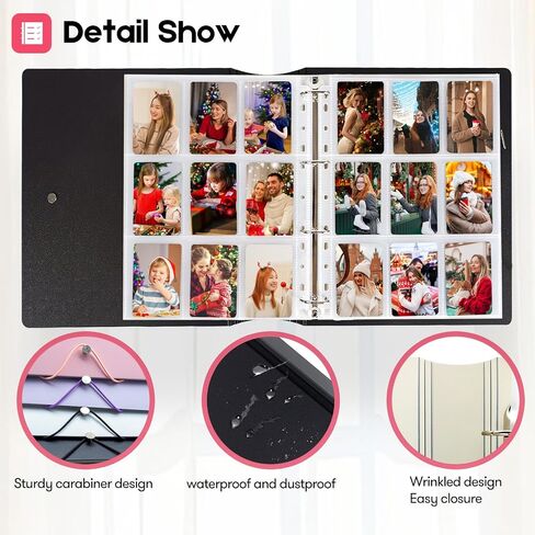 A4 KPOP Photocard Binder ، 4 Ring Binder Photo Album for Fujifilm Instax Mini Camera Polloid Photo Film ، 2x3 inch kpop photocard book with 25 pages 9 pocket (Black) in Kuwait