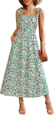 Zattcas Womens 2026 Summer Spaghetti Strap Floral Maxi Dress with Pockets Smocked Flowy Long Beach Vacation Sundresses in Saudi Arabia