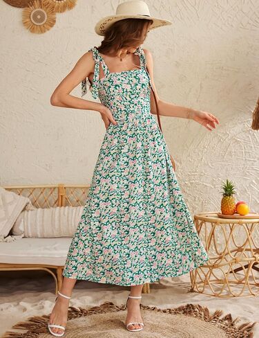 Zattcas Womens 2026 Summer Spaghetti Strap Floral Maxi Dress with Pockets Smocked Flowy Long Beach Vacation Sundresses in Saudi Arabia