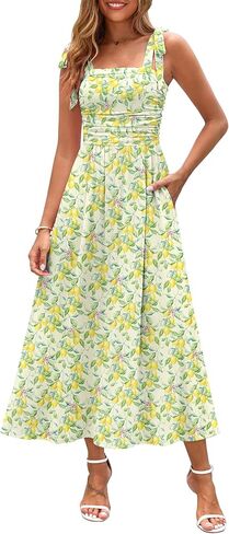 Zattcas Womens 2026 Summer Spaghetti Strap Floral Maxi Dress with Pockets Smocked Flowy Long Beach Vacation Sundresses in Saudi Arabia