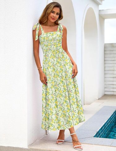 Zattcas Womens 2026 Summer Spaghetti Strap Floral Maxi Dress with Pockets Smocked Flowy Long Beach Vacation Sundresses in Saudi Arabia