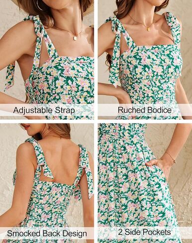 Zattcas Womens 2026 Summer Spaghetti Strap Floral Maxi Dress with Pockets Smocked Flowy Long Beach Vacation Sundresses in Saudi Arabia