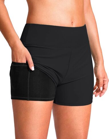 G Gradual Women's 4" Swim Board Shorts High Waisted Tummy Control Swimsuit Bathing Suit Bottoms for Women with Liner Pocket in Kuwait