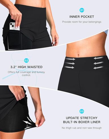 G Gradual Women's 4" Swim Board Shorts High Waisted Tummy Control Swimsuit Bathing Suit Bottoms for Women with Liner Pocket in Kuwait