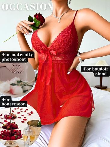 مثيرة للملابس الداخلية للنساء ، V العنق القوس الدانتيل الدانتيل تدفق فستان babydoll ، g سلسلة شباك الشبكة غريبة ثوب نوم in Saudi Arabia