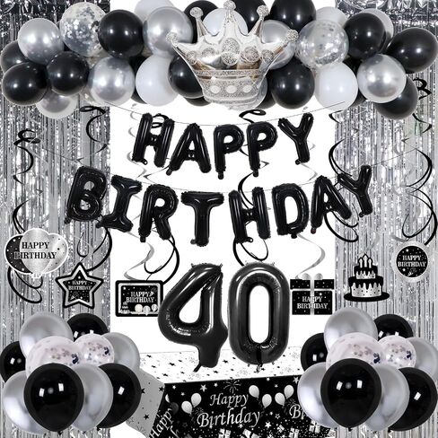Black and Silver 30th Birthday Decorations for Him Her, Black and White 30 Birthday Party Decorations for Men Women, Black Silver Happy 30th Birthday Banner Balloons Fringe Curtains Table Cloths Women in Saudi Arabia