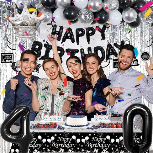 Black and Silver 30th Birthday Decorations for Him Her, Black and White 30 Birthday Party Decorations for Men Women, Black Silver Happy 30th Birthday Banner Balloons Fringe Curtains Table Cloths Women in Saudi Arabia