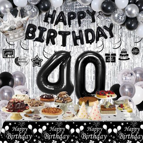 Black and Silver 30th Birthday Decorations for Him Her, Black and White 30 Birthday Party Decorations for Men Women, Black Silver Happy 30th Birthday Banner Balloons Fringe Curtains Table Cloths Women in Saudi Arabia