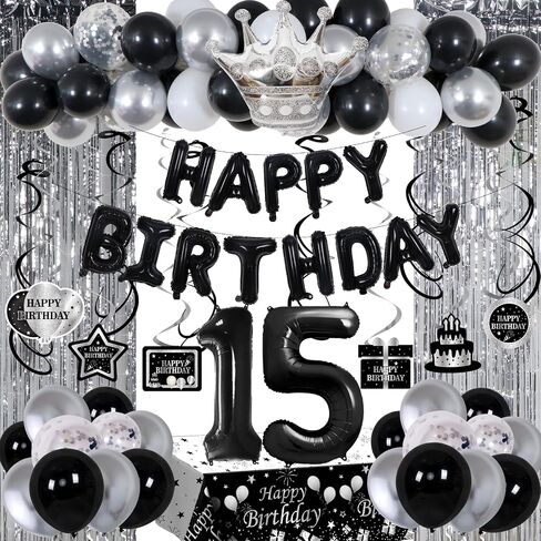 Black and Silver 30th Birthday Decorations for Him Her, Black and White 30 Birthday Party Decorations for Men Women, Black Silver Happy 30th Birthday Banner Balloons Fringe Curtains Table Cloths Women in Saudi Arabia