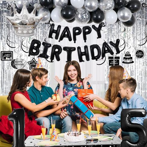 Black and Silver 30th Birthday Decorations for Him Her, Black and White 30 Birthday Party Decorations for Men Women, Black Silver Happy 30th Birthday Banner Balloons Fringe Curtains Table Cloths Women in Saudi Arabia