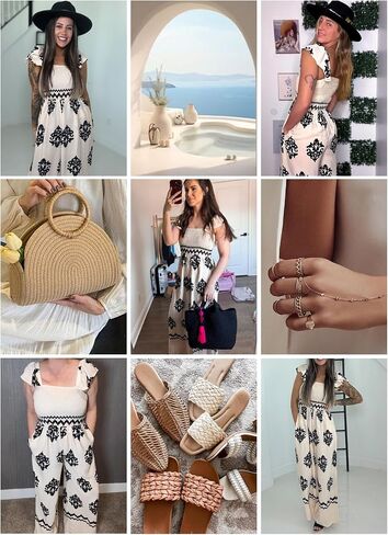 Happy Sailed Womens Summer Jumpsuits Printed Square Neck High Waisted Pockets Wide Leg Rompers Beach Fashion Vacation Outfits in Saudi Arabia