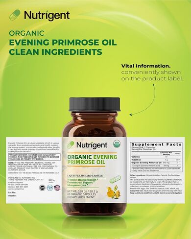 Organic Evening Primrose Oil Supplement, 940 mg 100% Pure with 10% GLA, High Absorption Liquid Organic Capsules, Promotes Women's Health & Skin Health, Cold Pressed, 60 Count in Saudi Arabia
