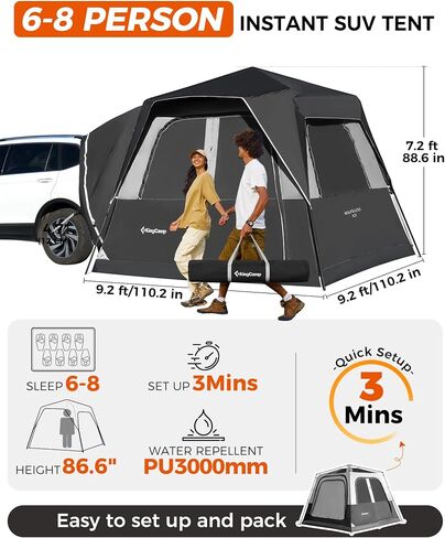 KingCamp SUV Tent, Instant 6-8 Person Waterproof & Windproof Tailgate Car Camping Tent with Movie Screen for Family Camping & Outdoor Adventures in Kuwait