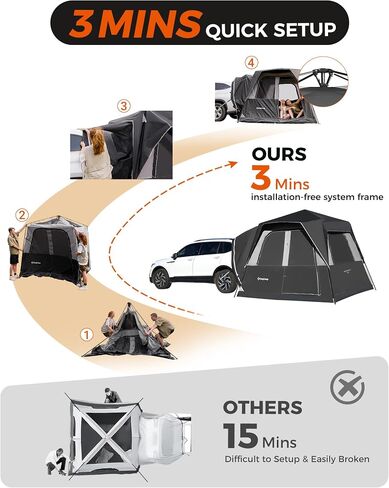 KingCamp SUV Tent, Instant 6-8 Person Waterproof & Windproof Tailgate Car Camping Tent with Movie Screen for Family Camping & Outdoor Adventures in Kuwait