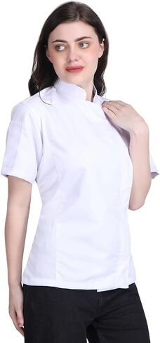 Short Sleeves Zipper Chef Coat Jacket Uniform for women with Side Mesh ideal for Caterers and Culinary professional in Saudi Arabia