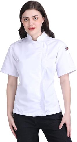 Short Sleeves Zipper Chef Coat Jacket Uniform for women with Side Mesh ideal for Caterers and Culinary professional in Saudi Arabia